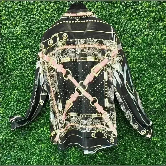 GUESS BLACK AND PINK EMBELLISHED BLOUSE SIZE S “LIMITED EDITION” - Picture 4 of 8